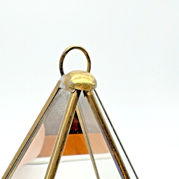 Brass Glass Terrarium Candle Holder Vintage 70s Table Top Hanging Mirrored Back - Picture 6 of 9